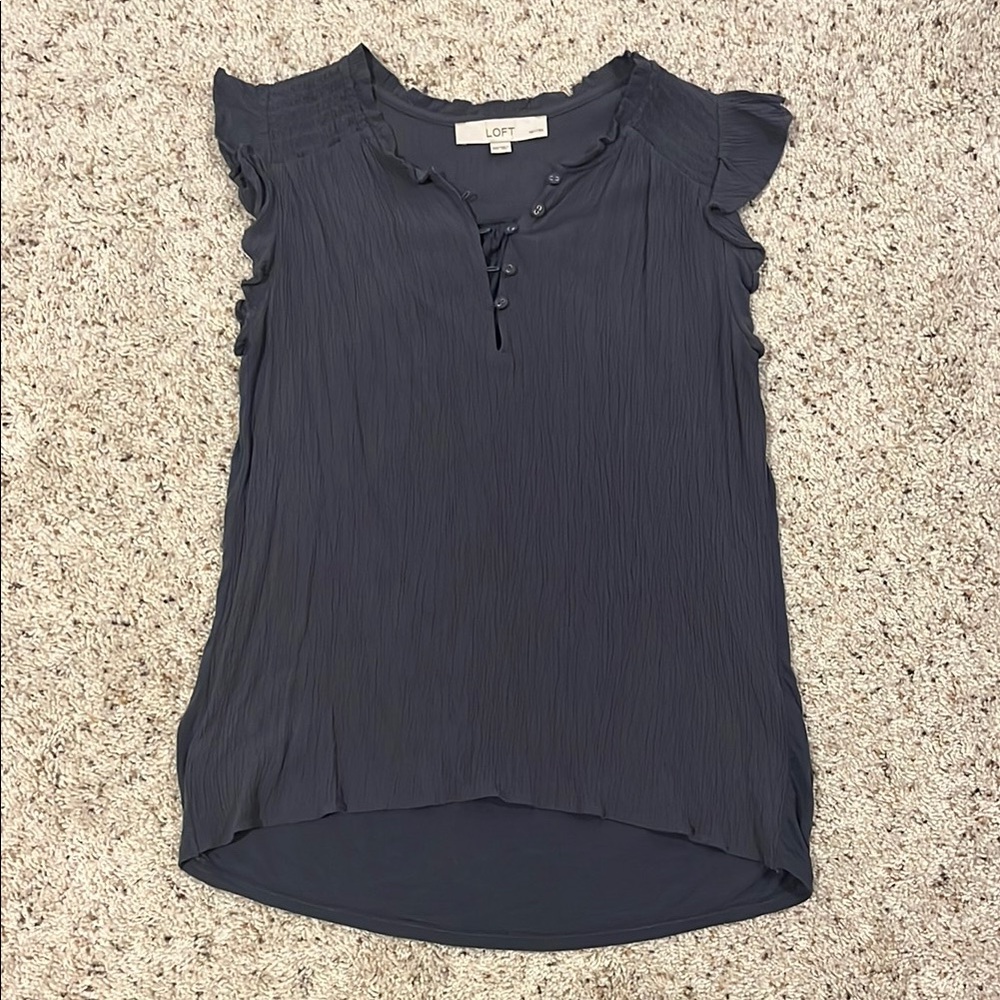 LOFT Blue Ruffled Cap Sleeve Blouse